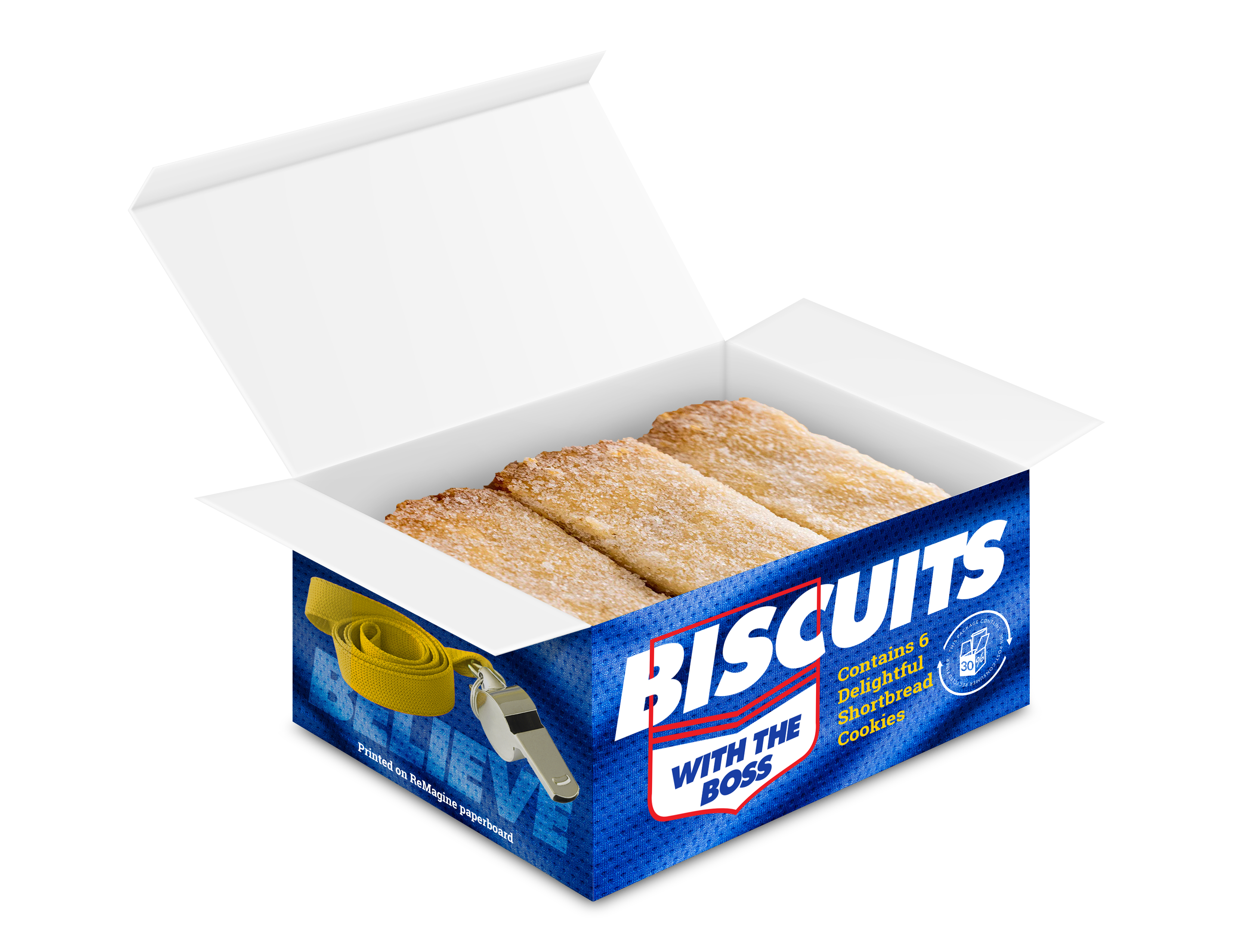 Blue paperboard box of biscuits
