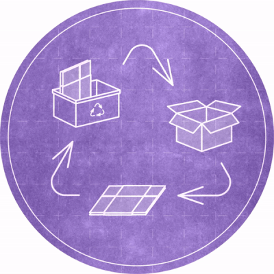 animation of a purple circle showing the cycle of recycling 