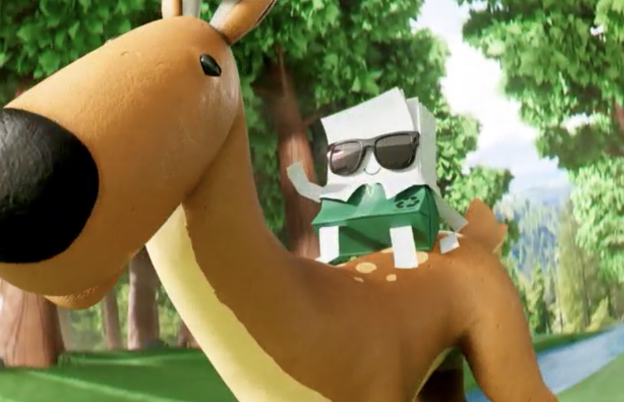 Page in sunglasses riding a deer