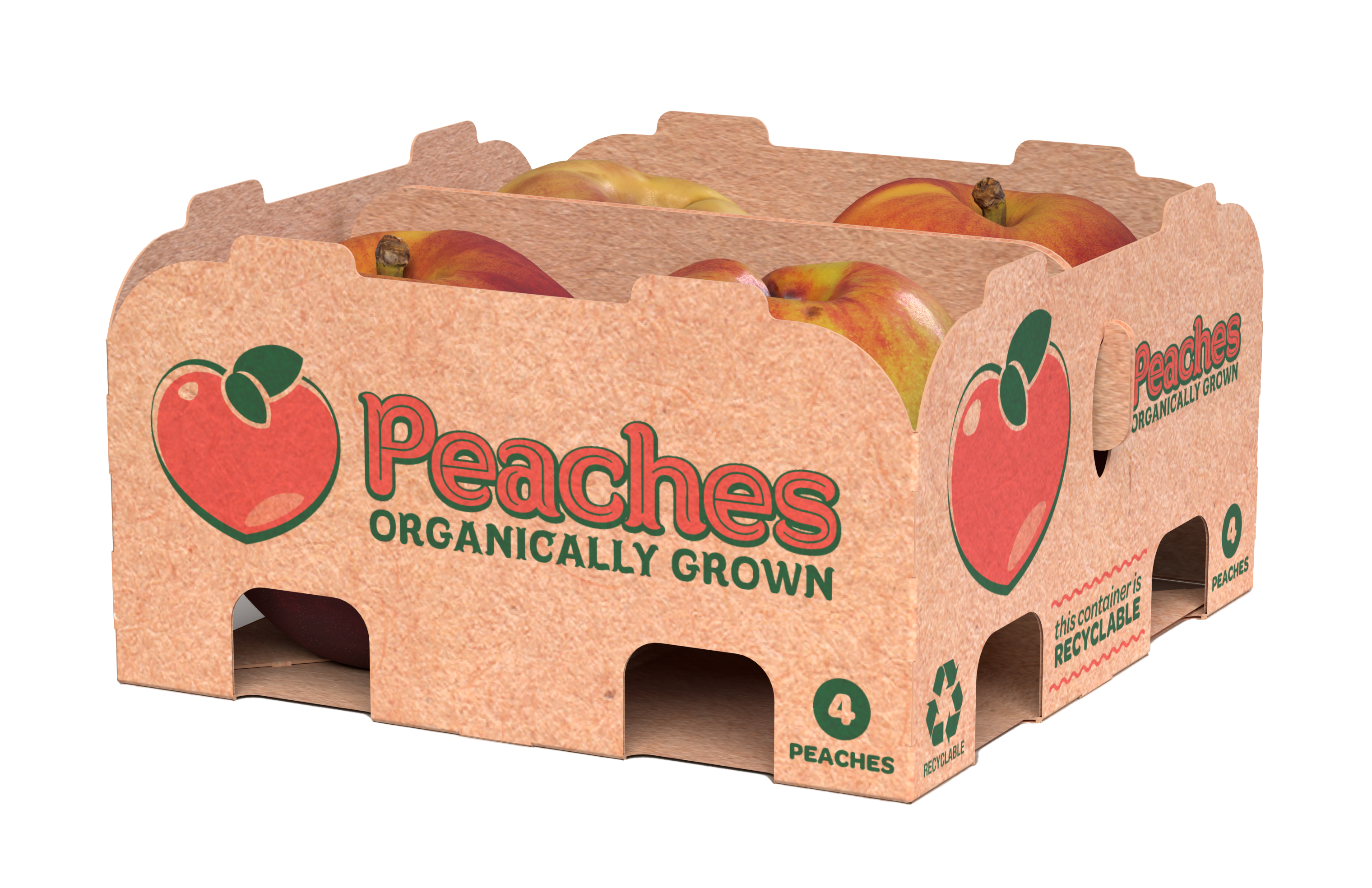 Peaches packaged in a recyclable paper package