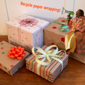 Wrapped holiday gifts with Retta