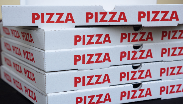 stacked pizza boxes