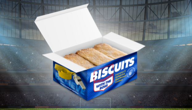 Paperboard biscuit in a soccer stadium with a halo glow