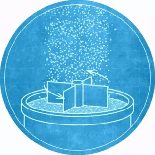 animation with blue circle and pulp cooker machine